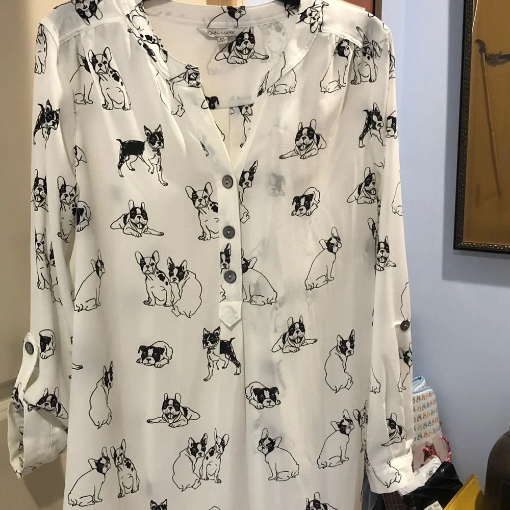 Cat Print White Blouse